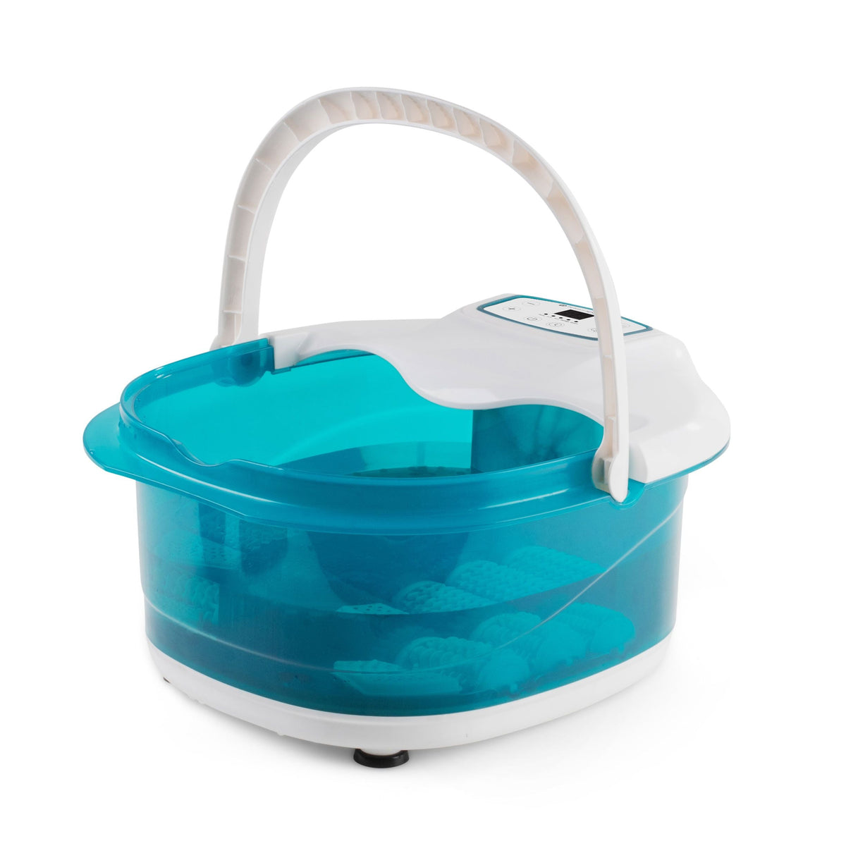 motorised roller foot spa with carry handle in upright position