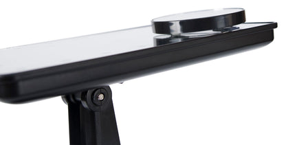 24 LED touch dimmable make up mirror tilted backwards with compact 10x magnification mirror attached with suction pads
